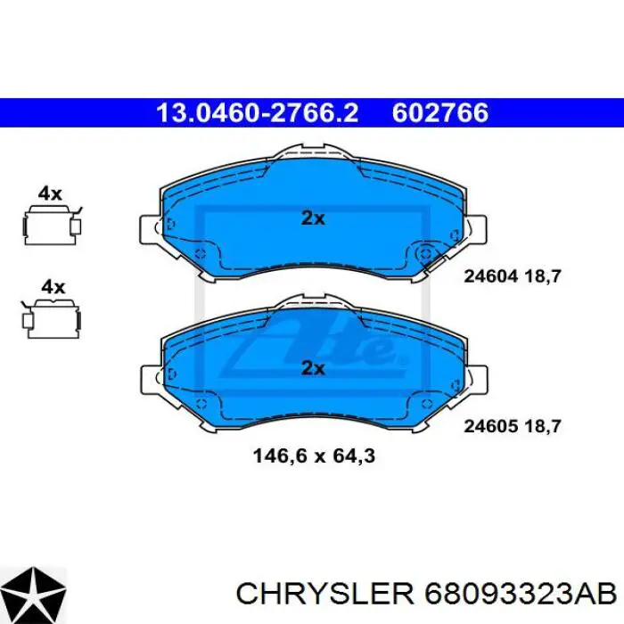 Купити 68093323AB Chrysler Колодки гальмівні передні, дискові