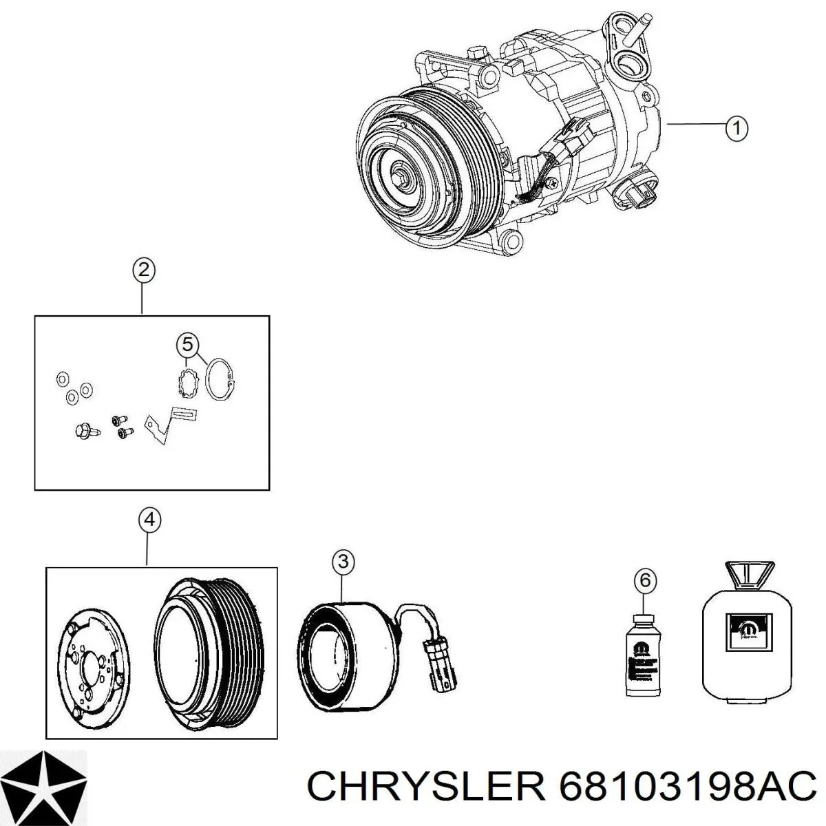 Компресор системи кондиціювання Chrysler 68103198AC ціна, від 98.43 USD