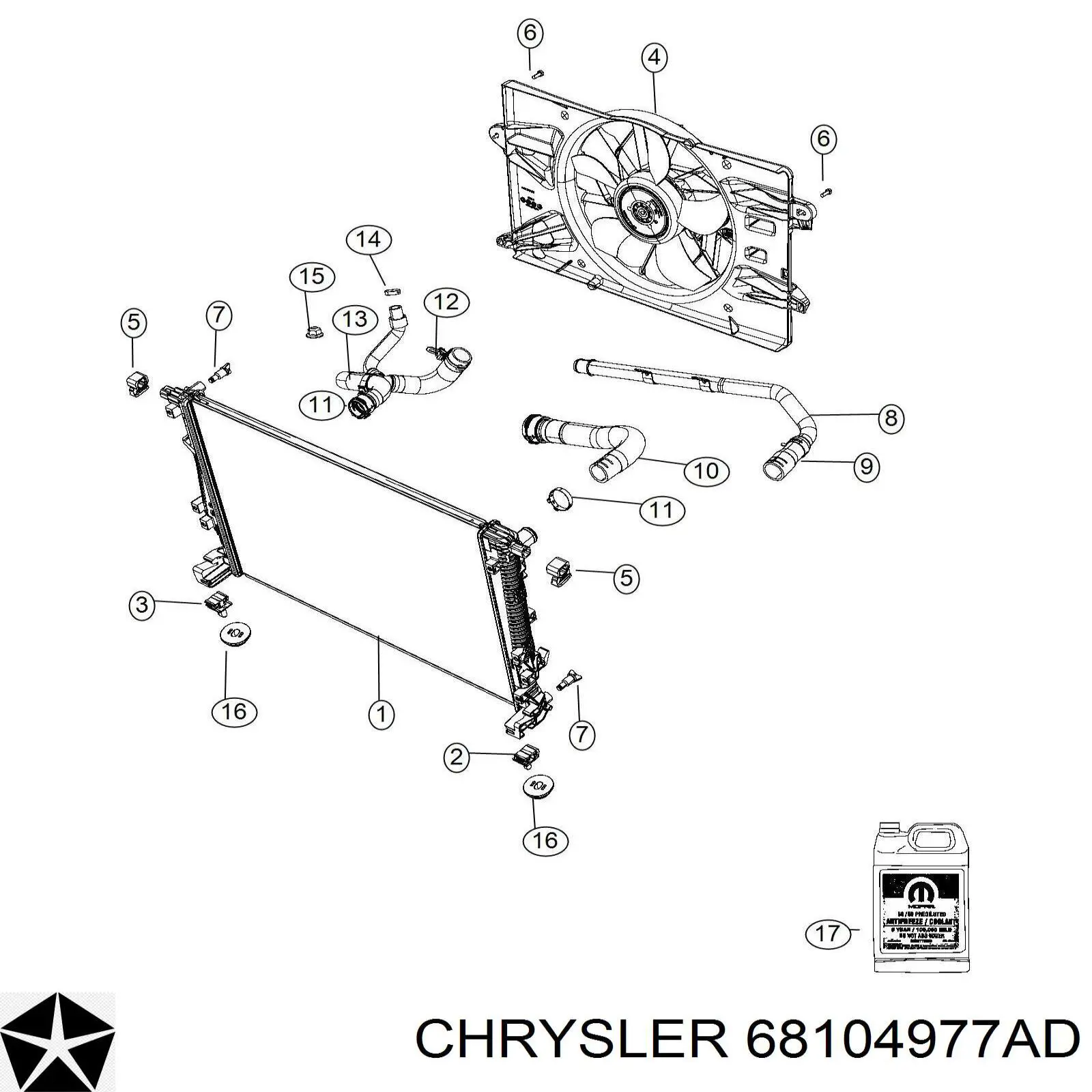 68104977AD Chrysler шланг/патрубок радіатора охолодження, нижній