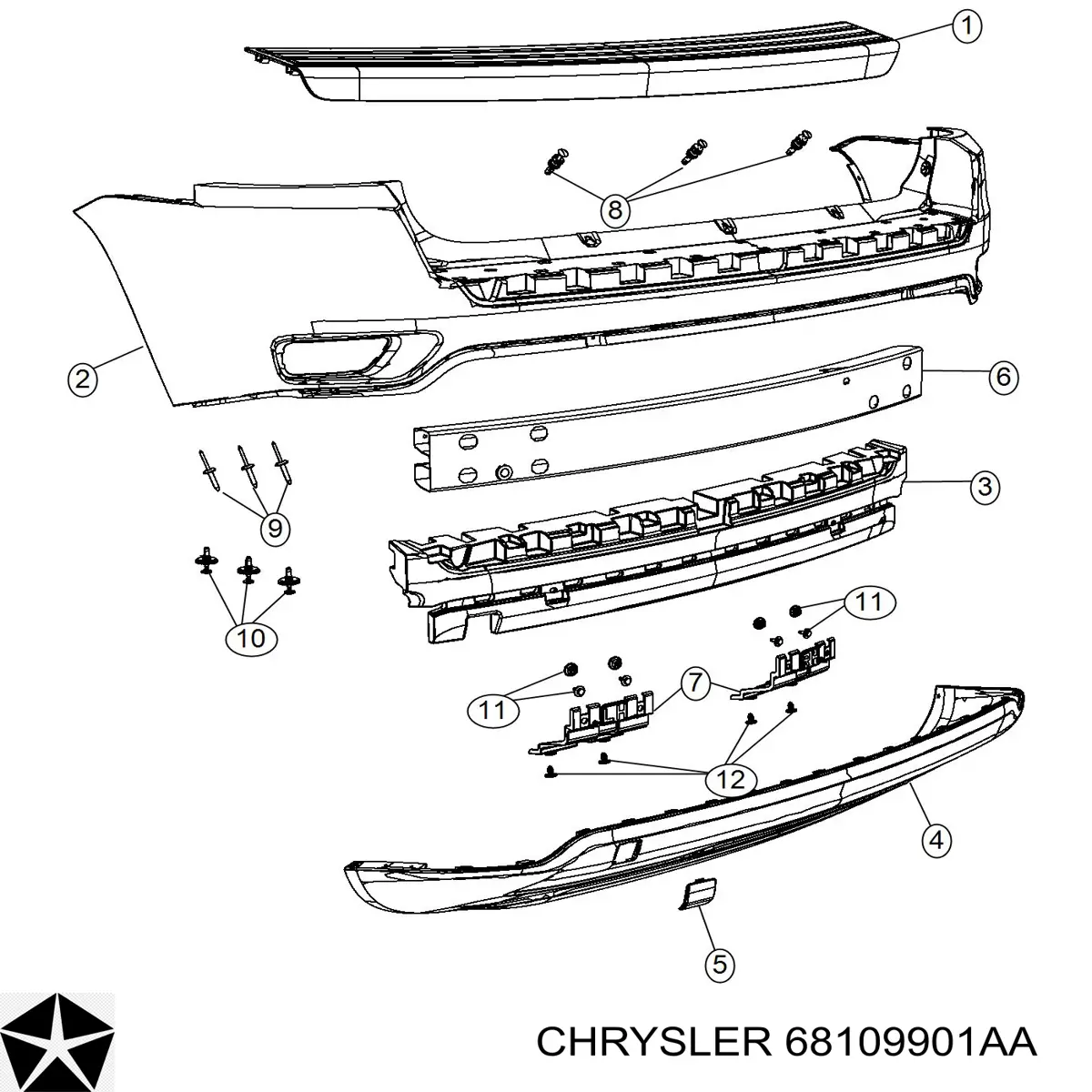 Бампер задній, нижня частина Chrysler 68109902AB ціна, від 53.93 USD