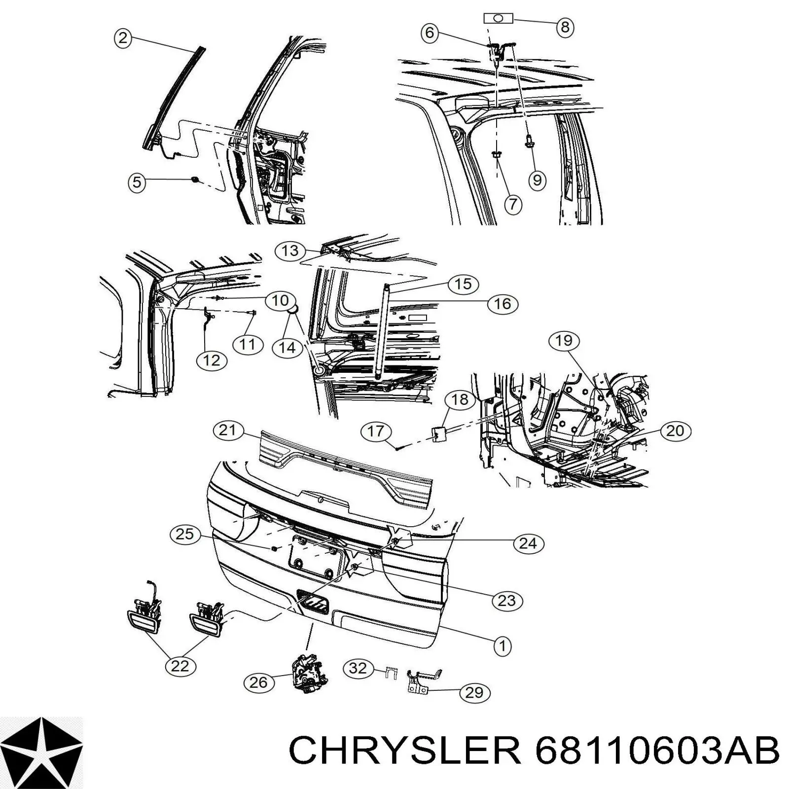 Замок кришки багажника/задньої  3/5-ї двері, задній 68110603AB Chrysler