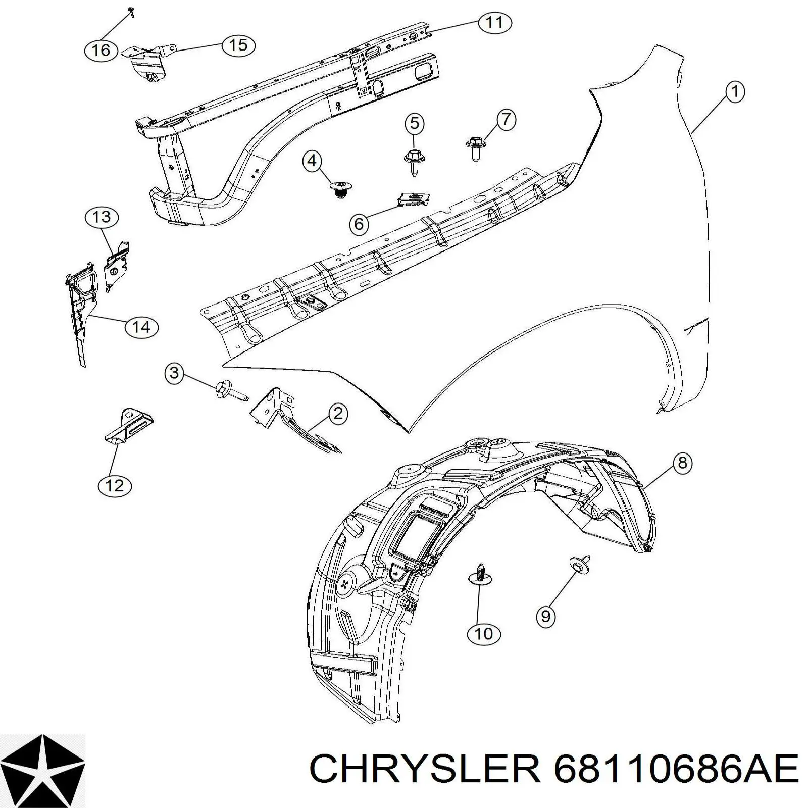 68110686AE Chrysler Підкрилок переднього крила, правий