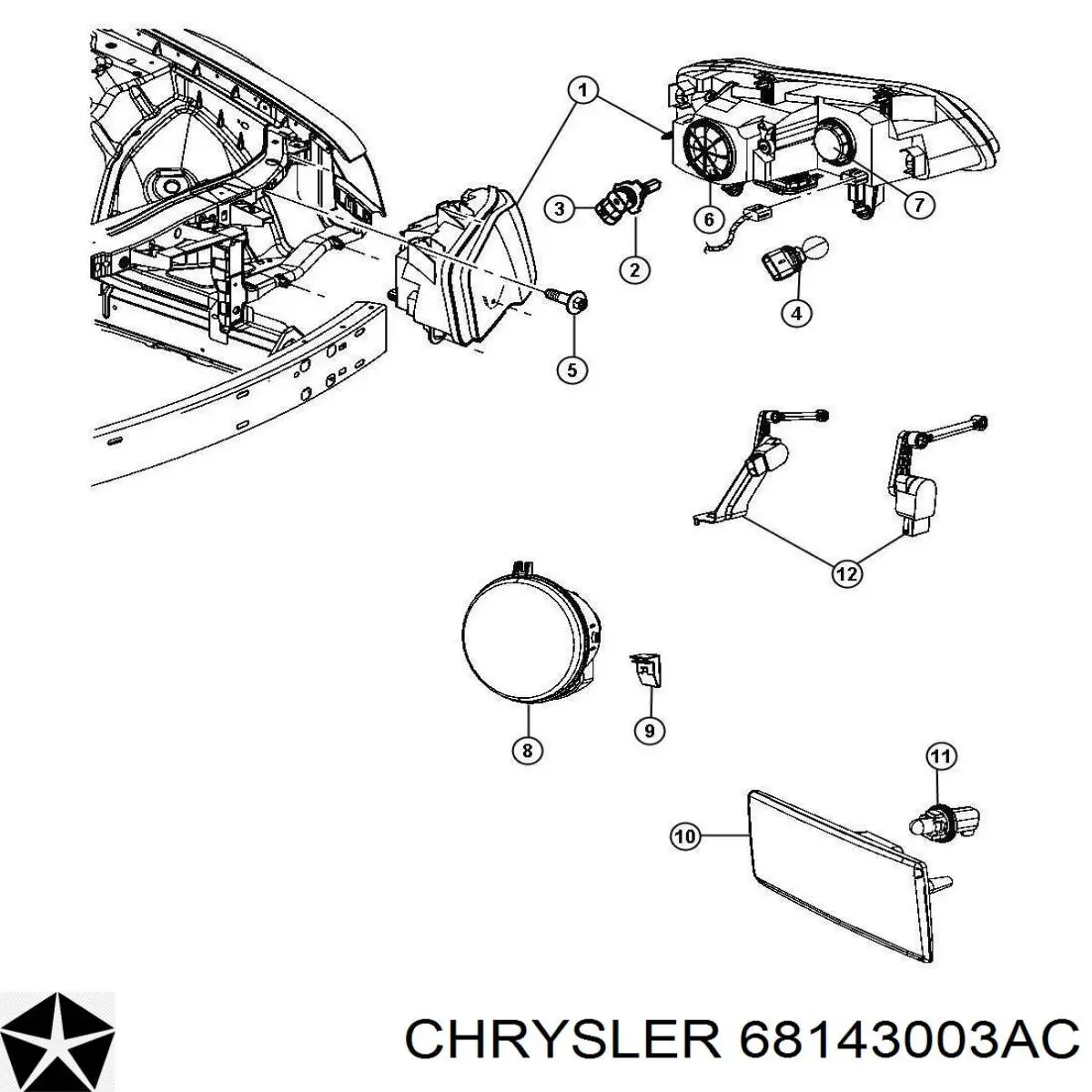 Купити 68143003AC Chrysler Основна фара в зборі ліва