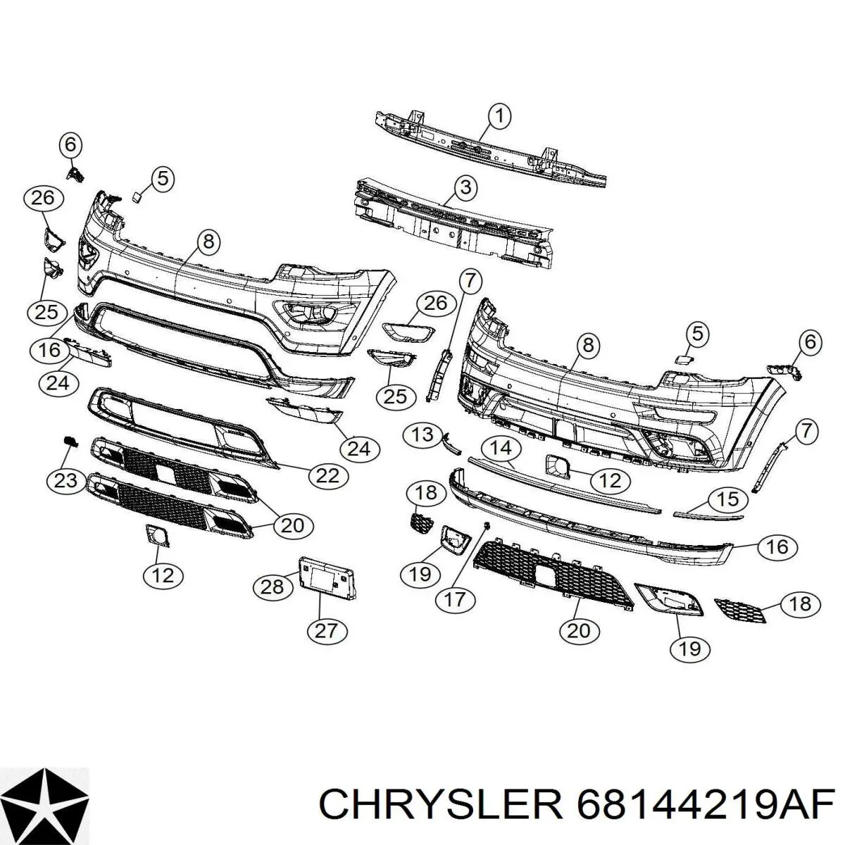 Кронштейн бампера переднього, лівий 68144219AF Chrysler