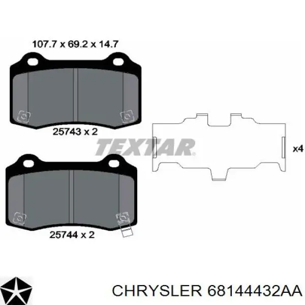 Задні гальмівні колодки 68144432AA Chrysler