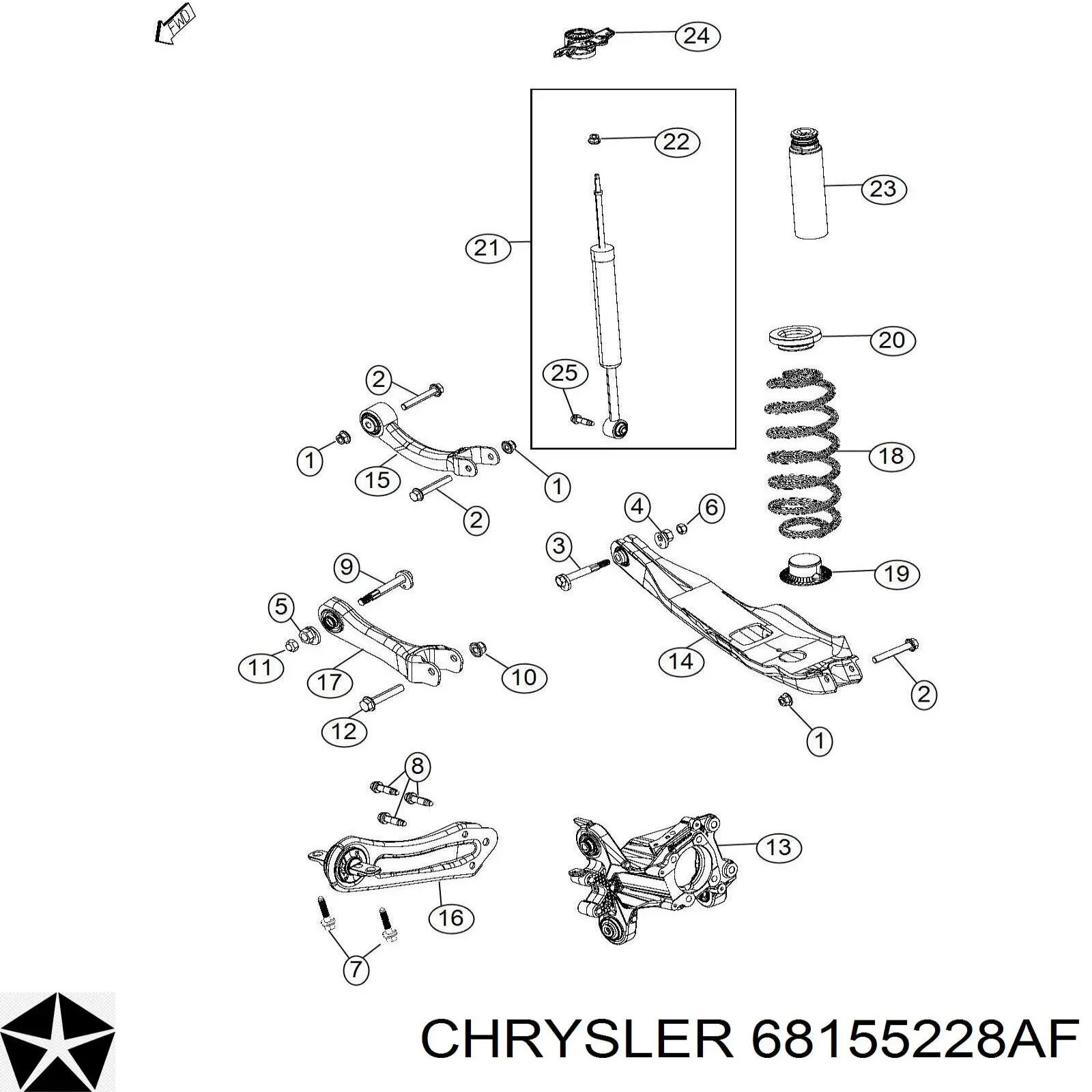 Важіль/тяга задньої підвіски подовжній нижній, правий Chrysler 68155228AD ціна, від 33.14 USD