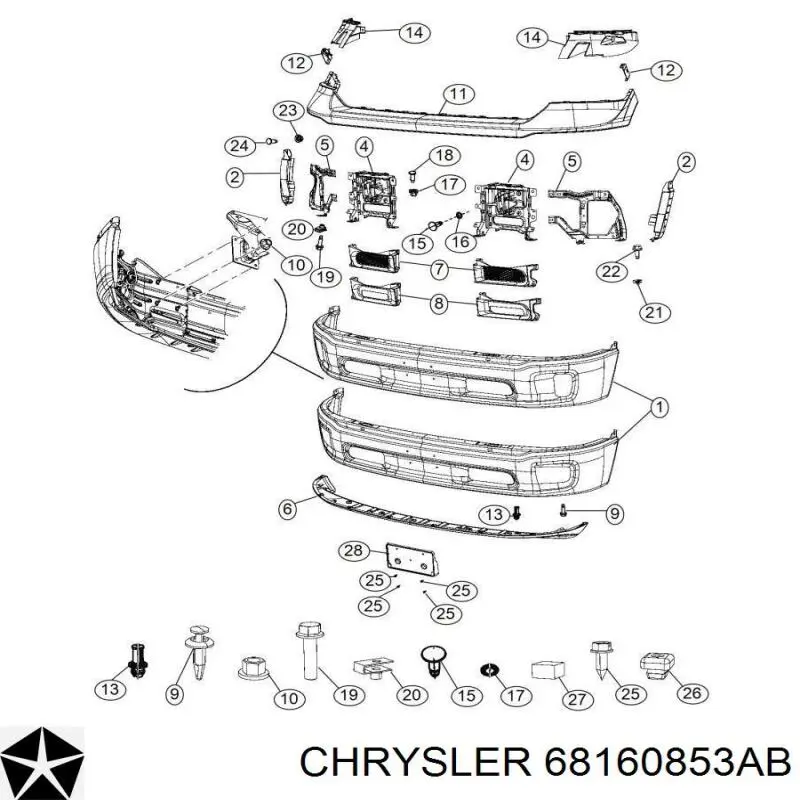 68160853AB Chrysler бампер передній, нижня частина