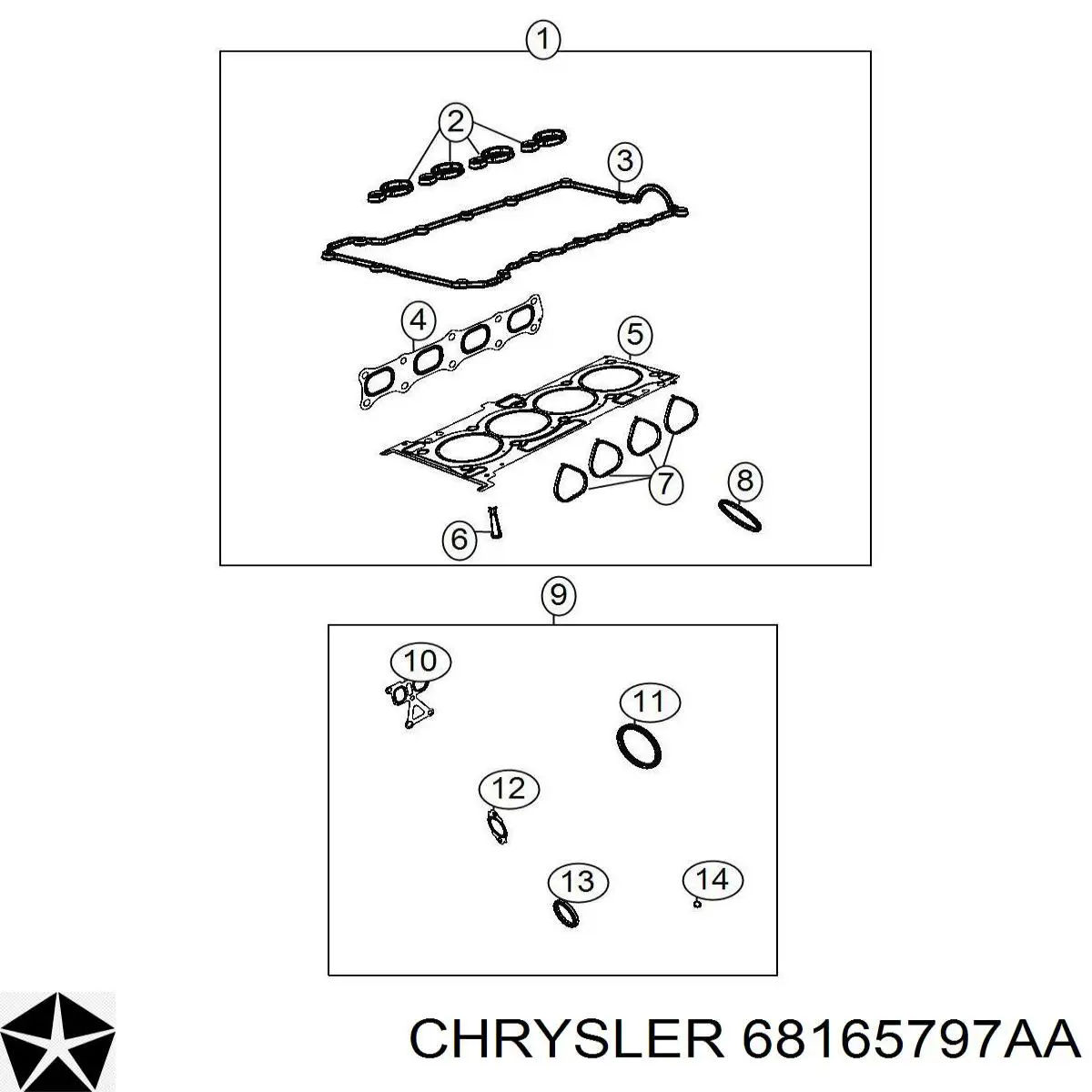 Комплект прокладок двигуна, повний Chrysler 68165797AA ціна, від 54.37 USD