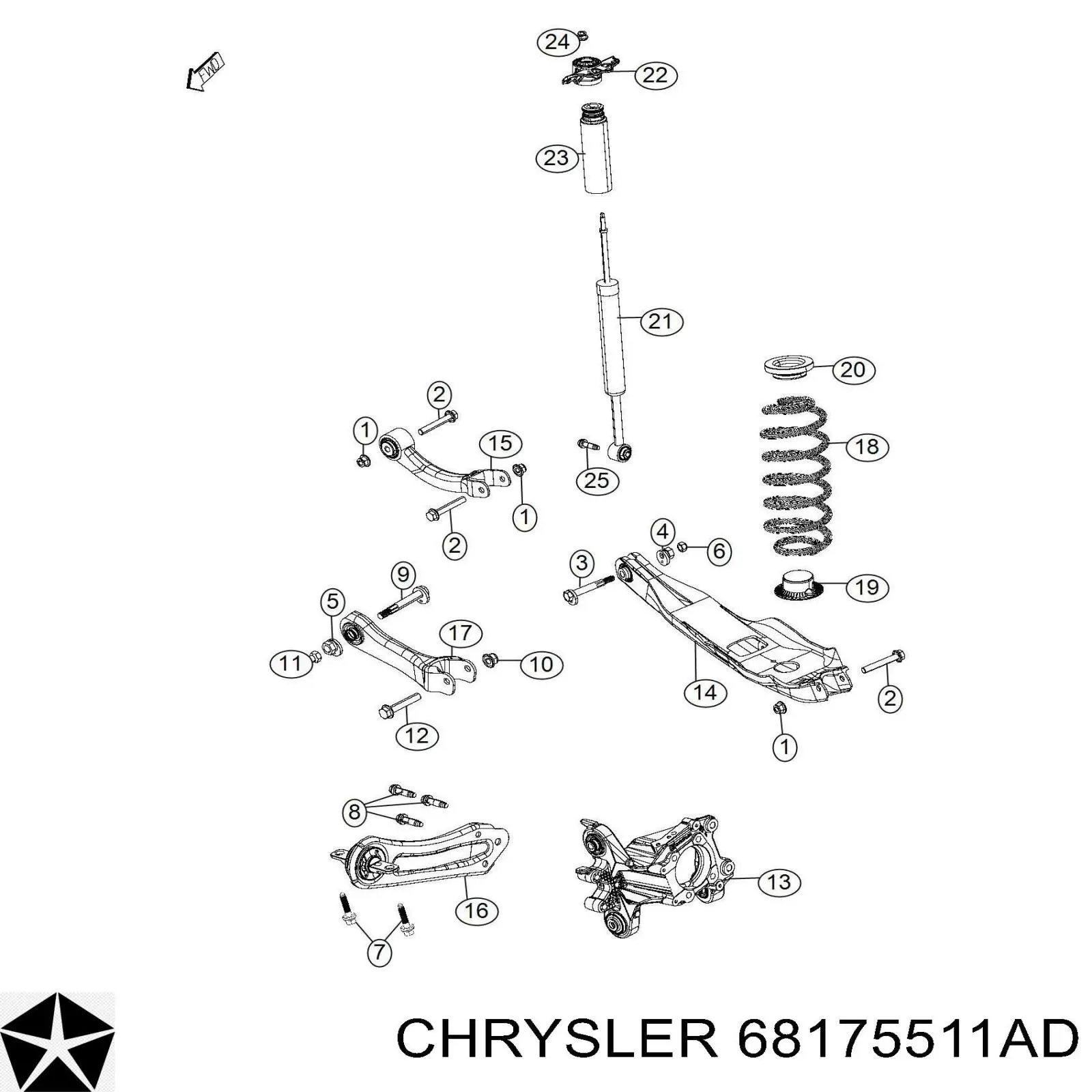 68175511AD Chrysler Важіль/тяга задньої підвіски подовжній нижній, лівий