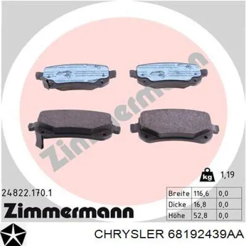 Задні гальмівні колодки Chrysler 68192439AA ціна, від 25.42 USD