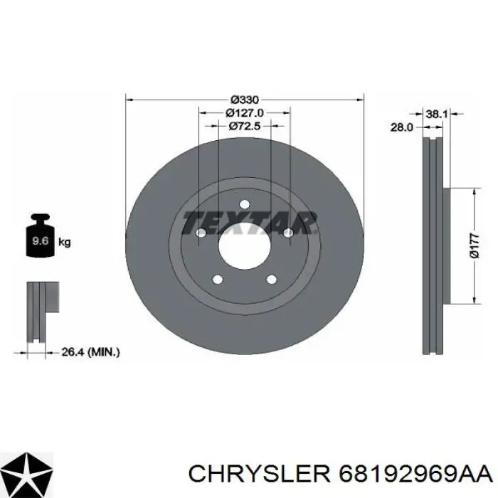 68192969AA Chrysler Гальмо дискове переднє