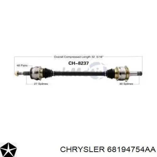 Піввісь задня, права Chrysler 68194754AA ціна, від 136.84 USD