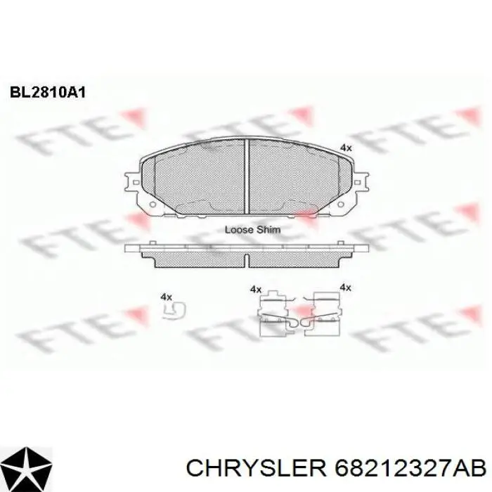 Колодки гальмівні передні, дискові 68212327AB Chrysler