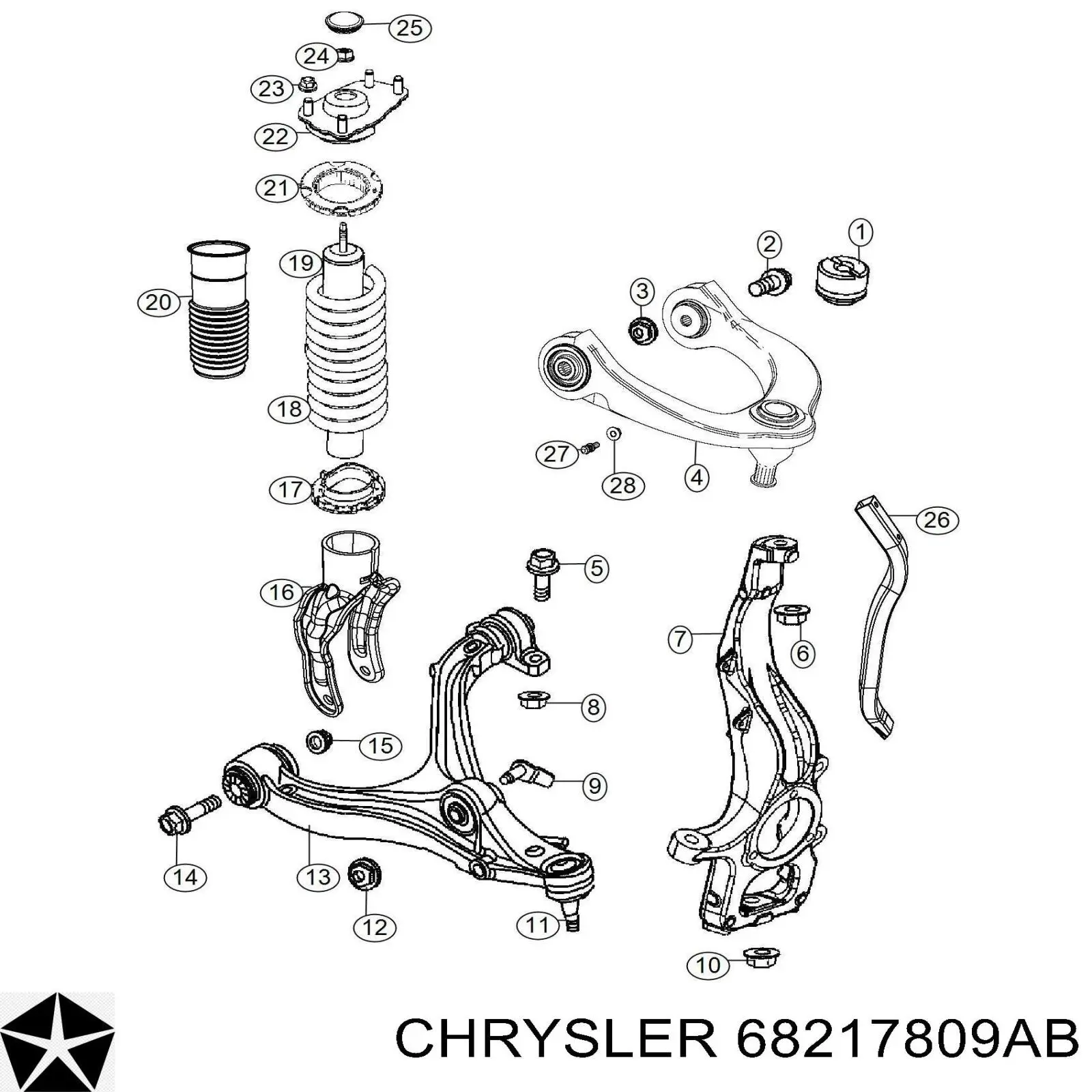 Важіль передньої підвіски верхній, лівий 68217809AB Chrysler