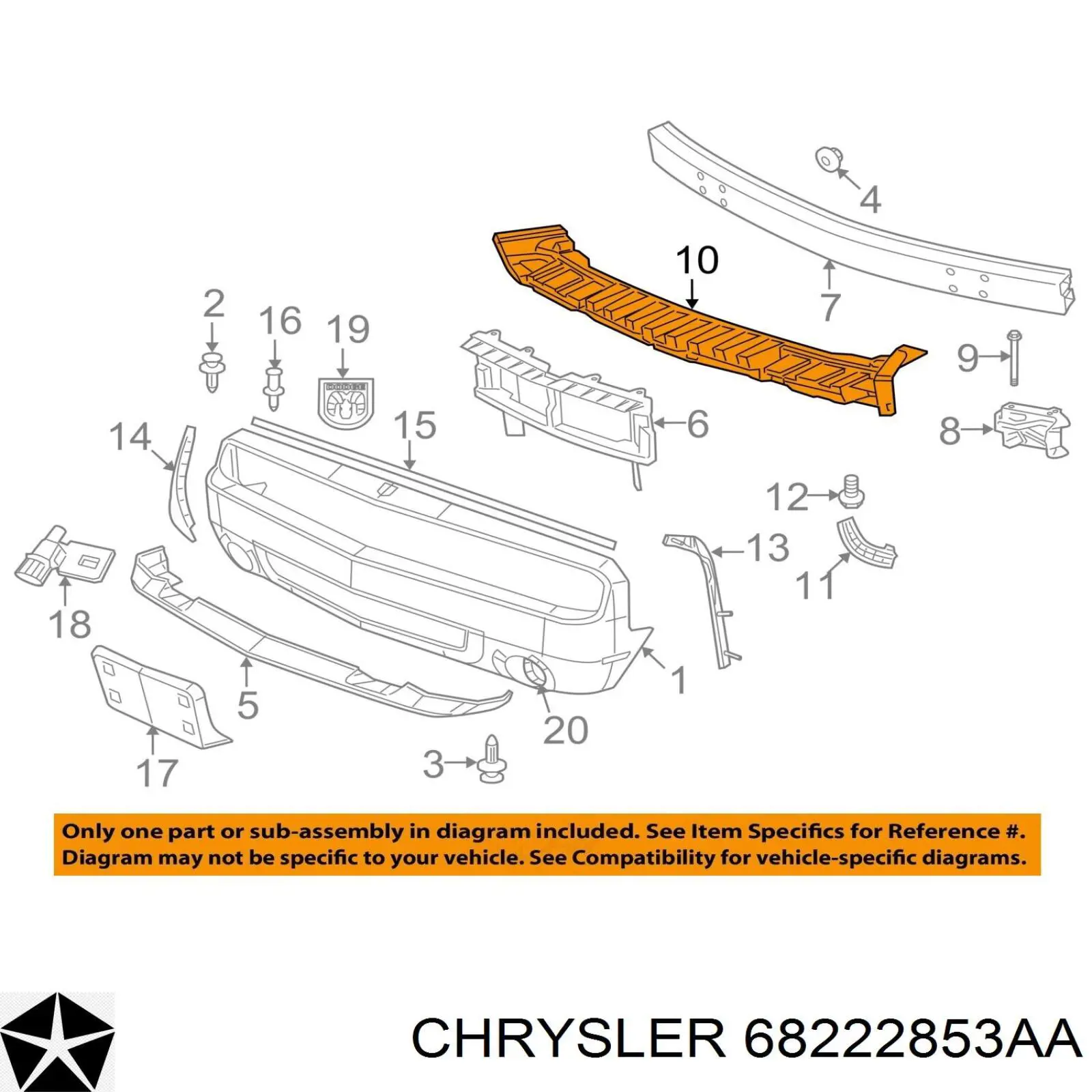 Купити 68222853AC Chrysler Абсорбер (наповнювач) бампера переднього
