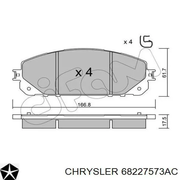 Купити 68227573AC Chrysler Колодки гальмівні передні, дискові