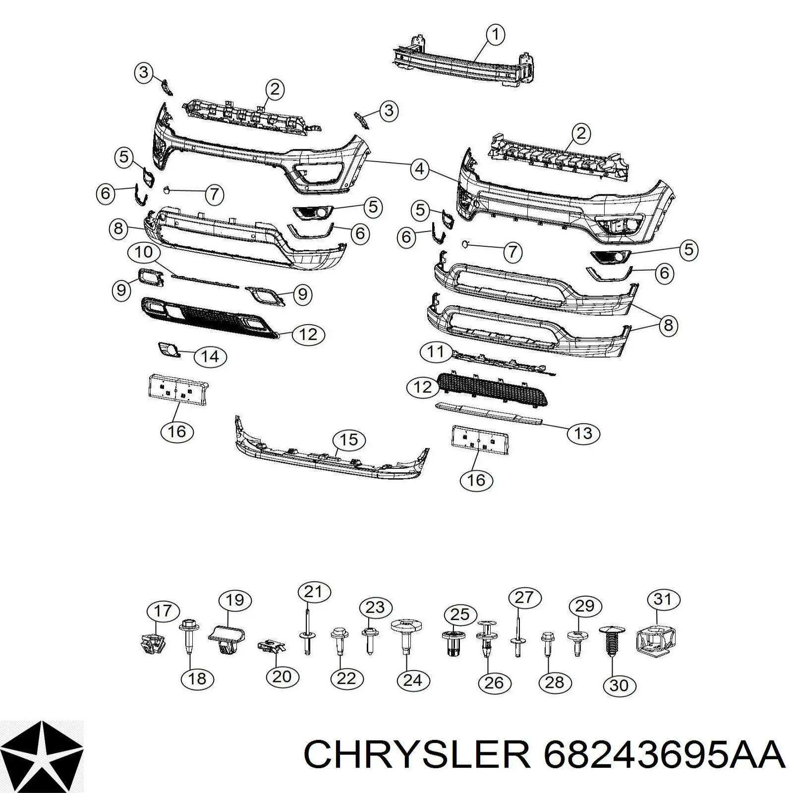 Шина бампера переднього Chrysler 68243695AA ціна, від 462.71 USD