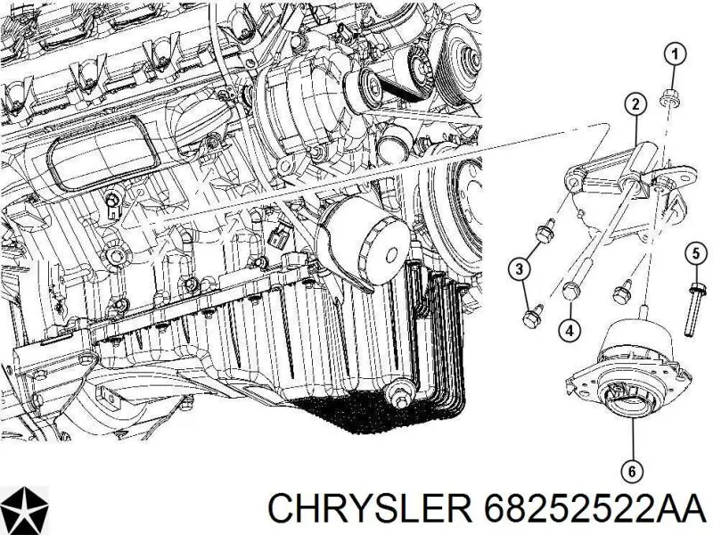 Права подушка двигуна Chrysler 68110951AC ціна, від 63.34 USD