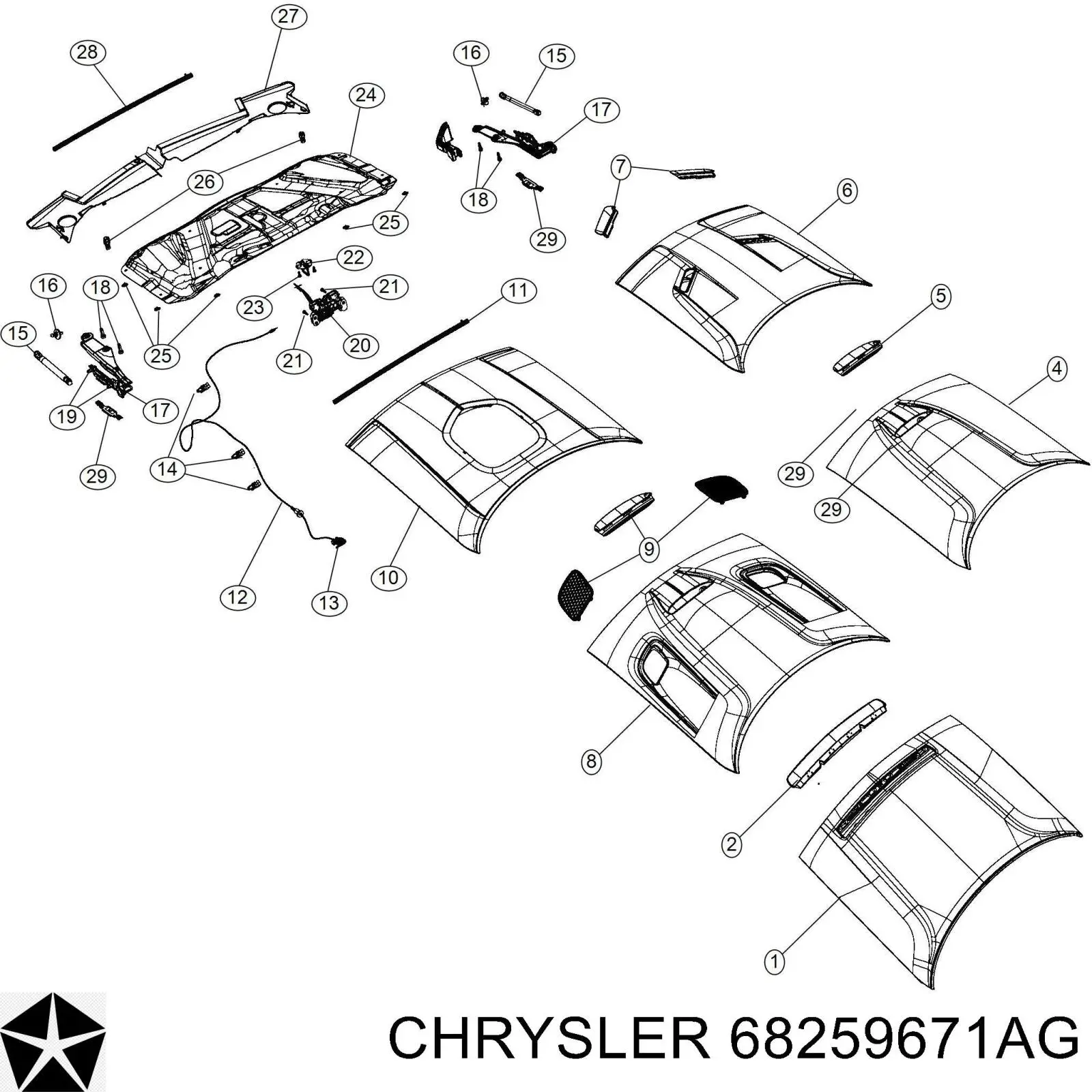 Капот Chrysler 68259671AG ціна, від 522.29 USD