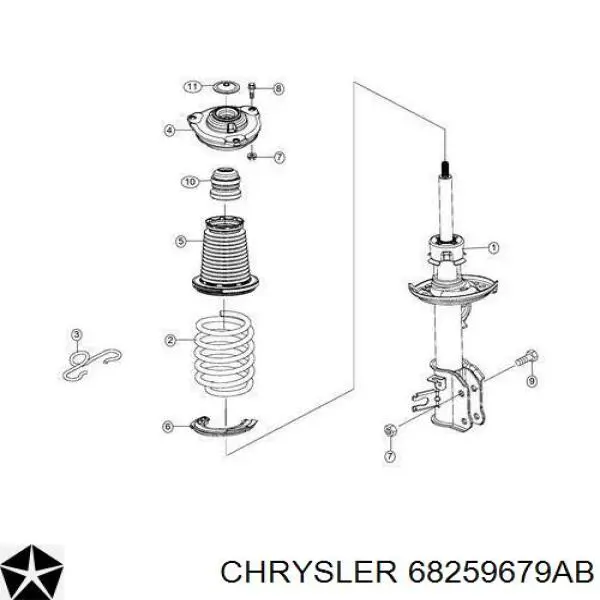 Амортизатор передній, лівий 68259679AA Chrysler