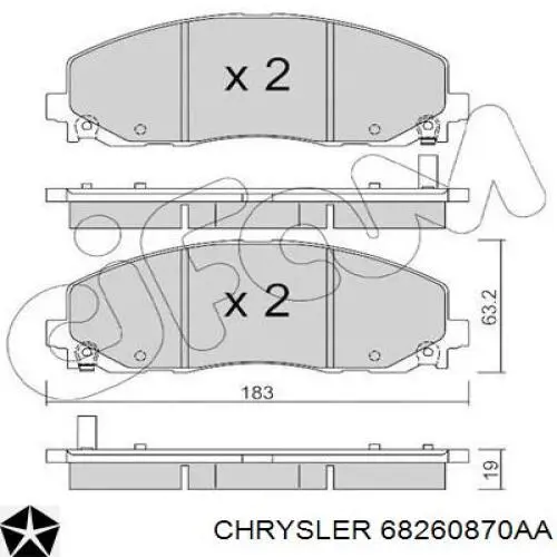 Гальмівні колодки Chrysler 68260870AA ціна, від 29.74 USD