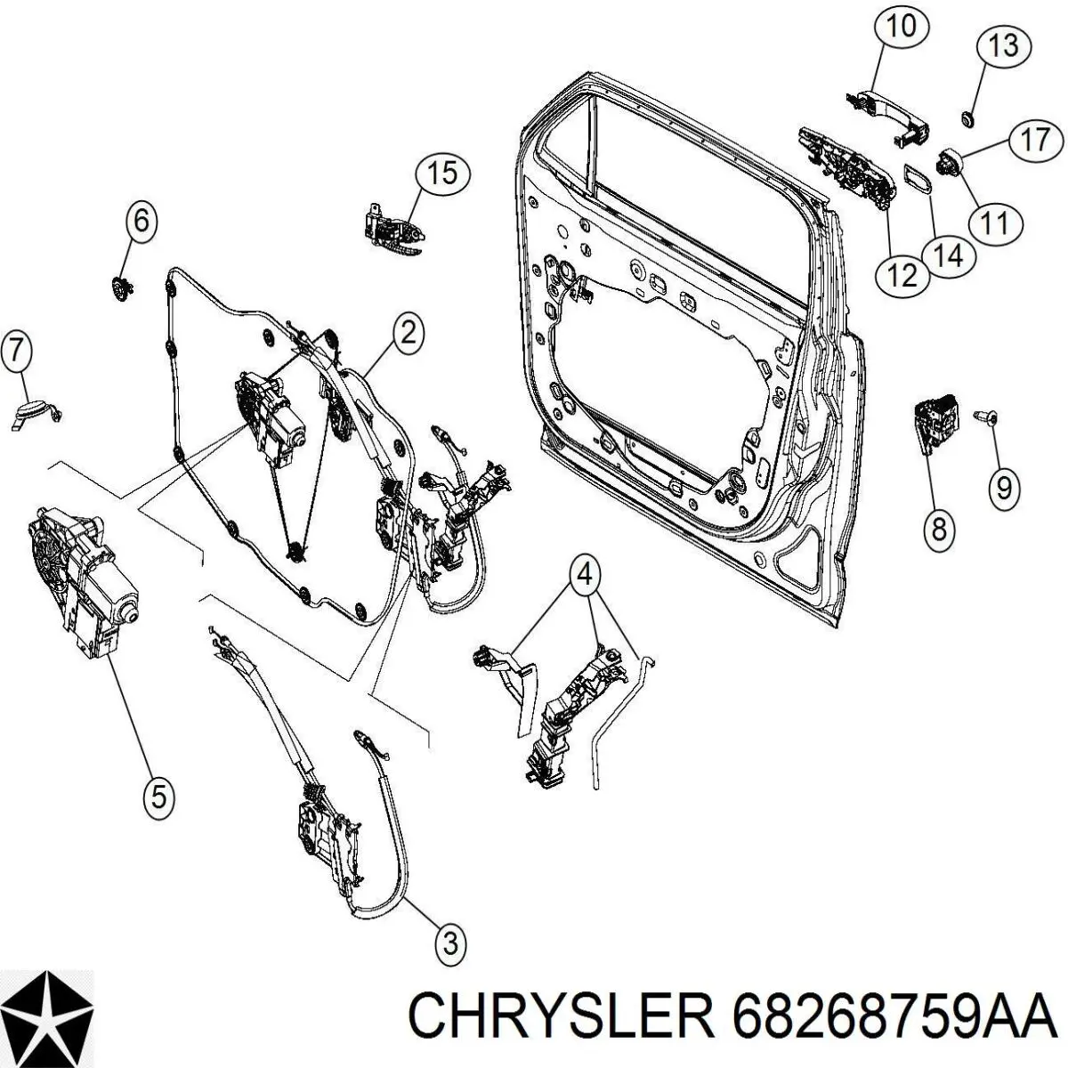 Склопідйомник з електродвигуном Chrysler 68268759AA ціна, від 15.20 USD