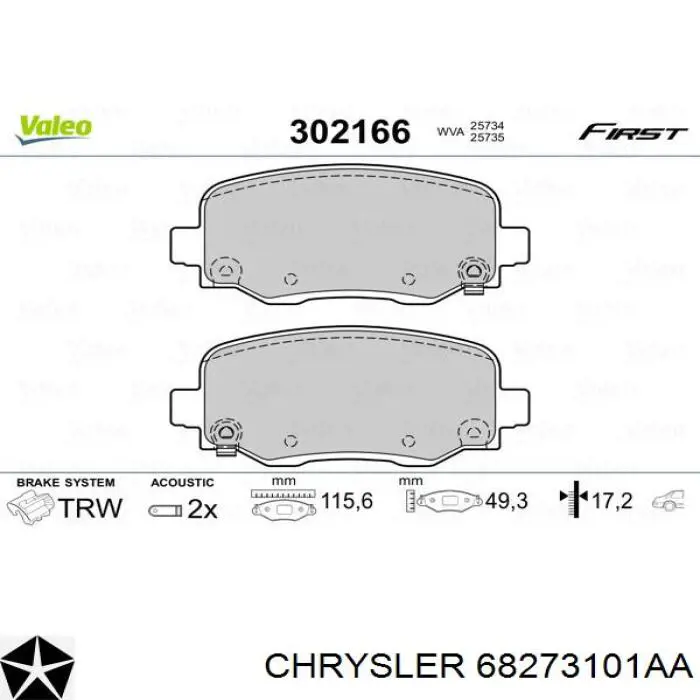 68273101AA Chrysler колодки гальмові задні, дискові