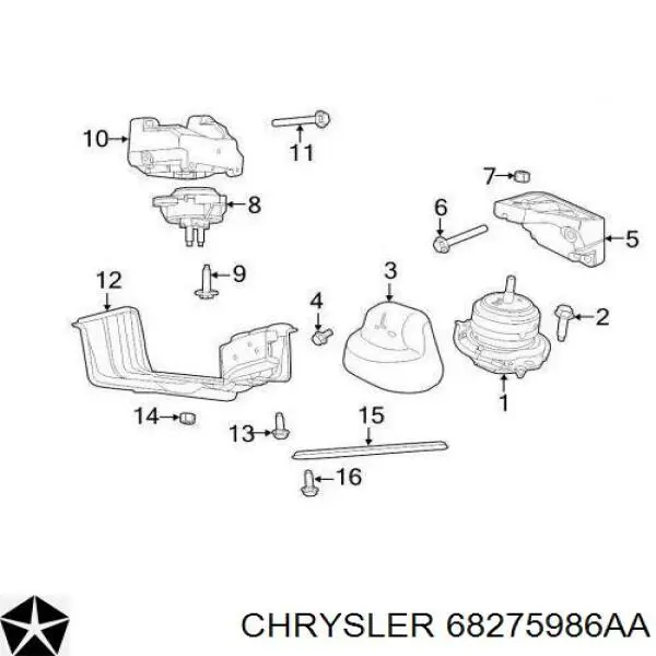 Кронштейн подушки (опори) двигуна, правої Chrysler 68275986AA ціна, від 42.18 USD