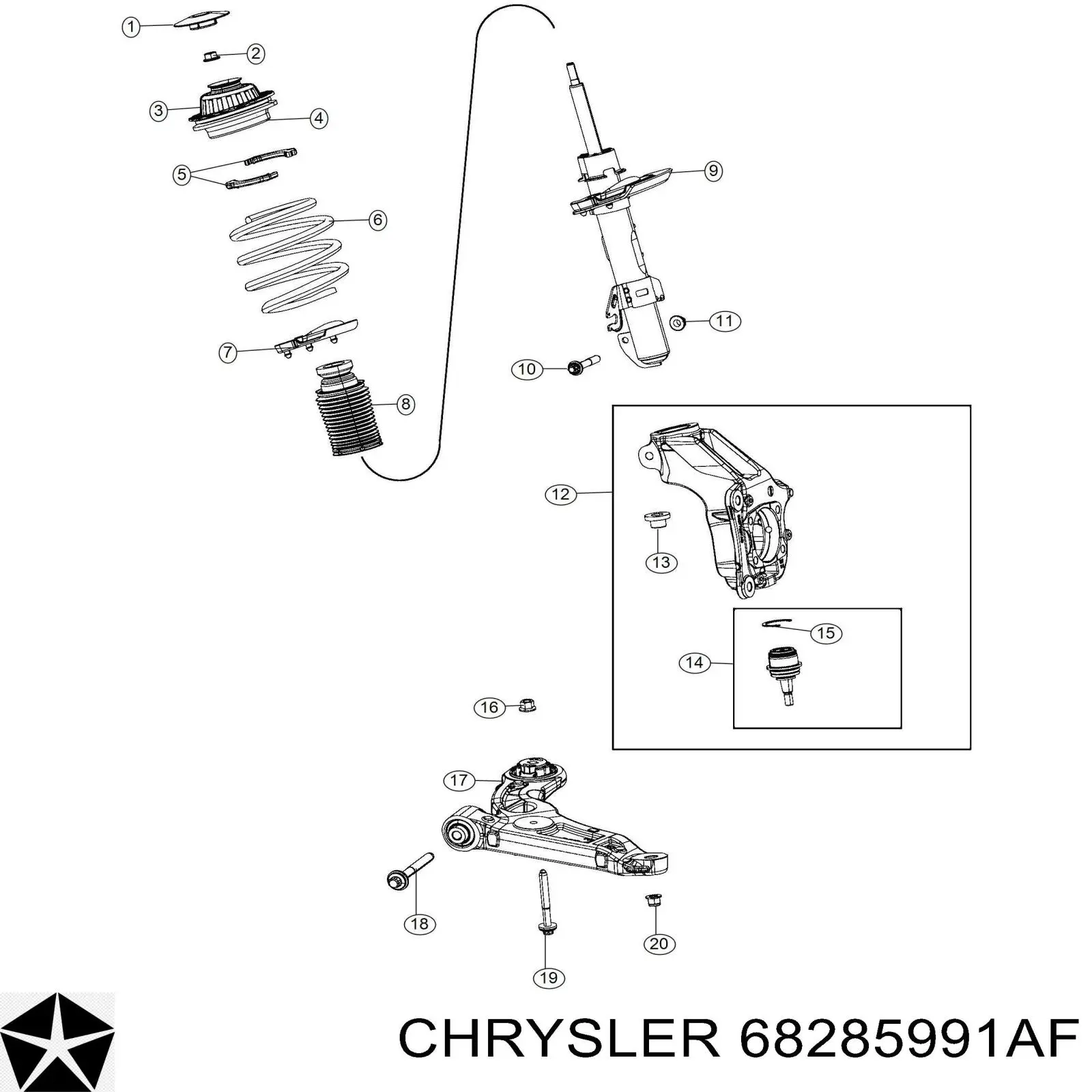 Важіль передньої підвіски нижній, лівий 68285991AF Chrysler