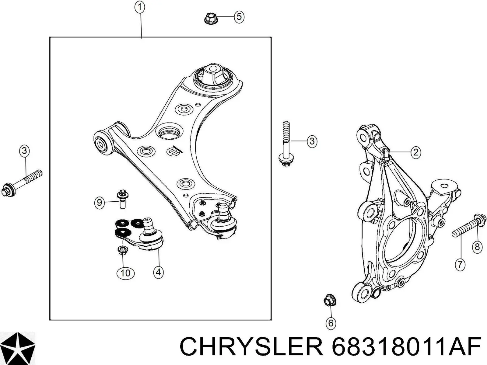 Купити 68318011AF Chrysler Лівий важіль передній нижній підвіски