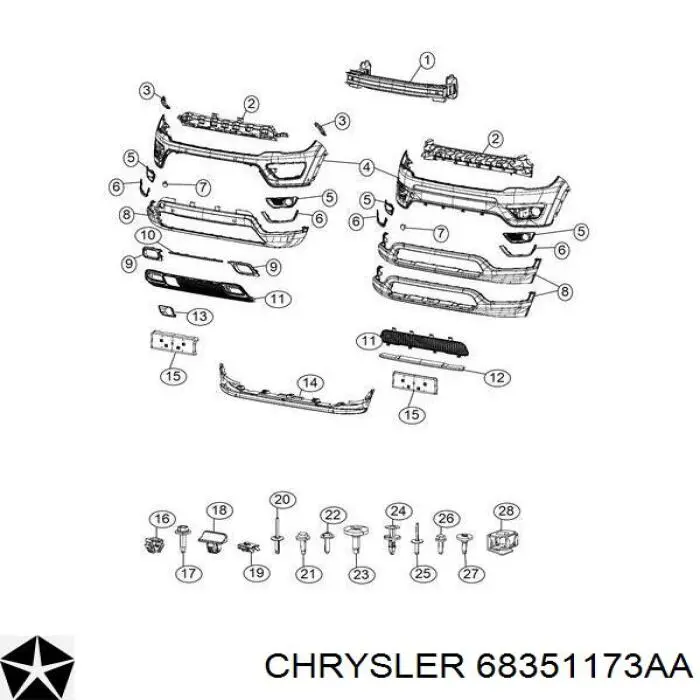 Бампер передній, верхня частина 68499115AA Chrysler