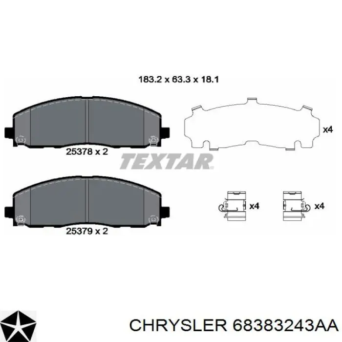 Колодки гальмівні передні, дискові 68383243AA Chrysler