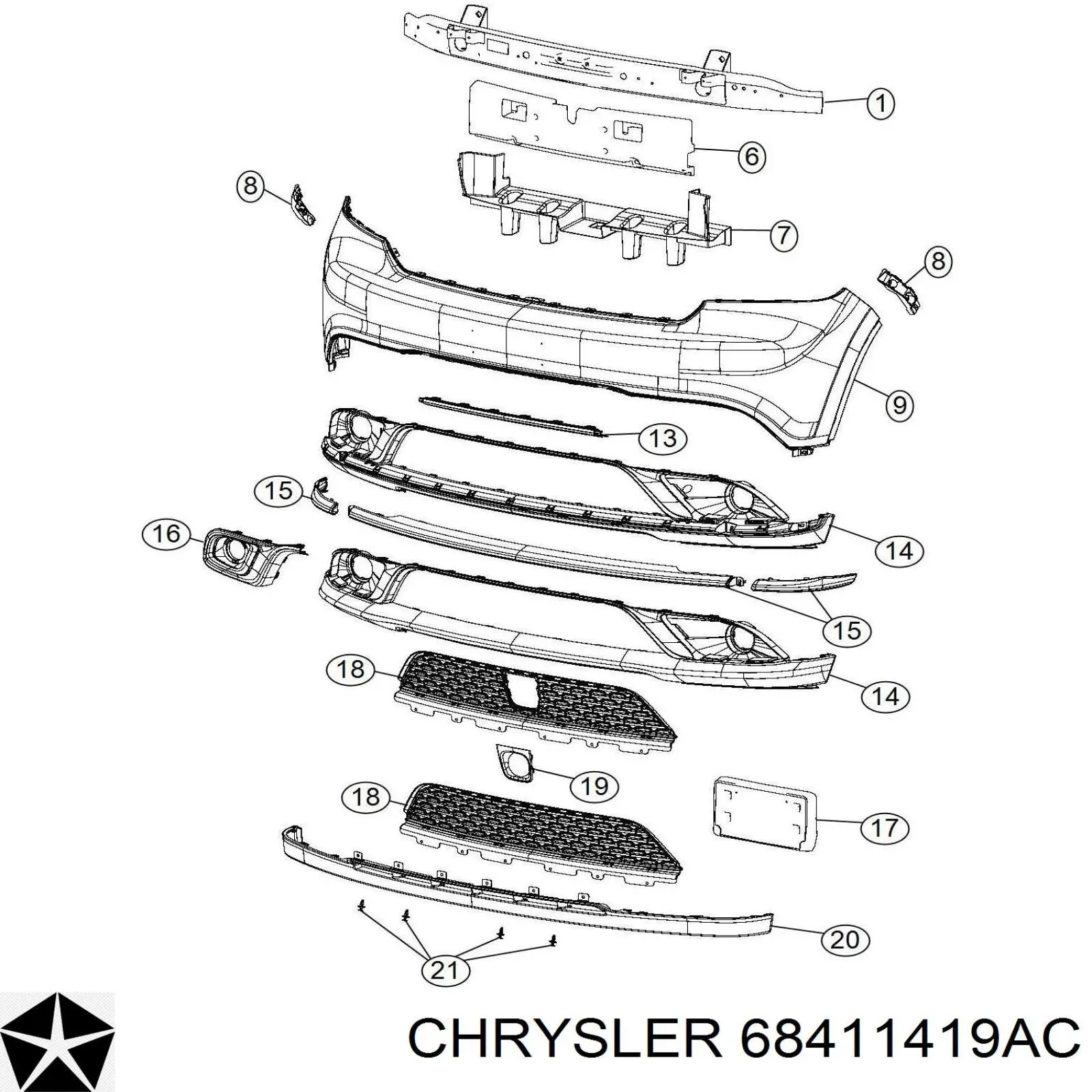 68191931AC Chrysler Лівий кронштейн переднього бампера