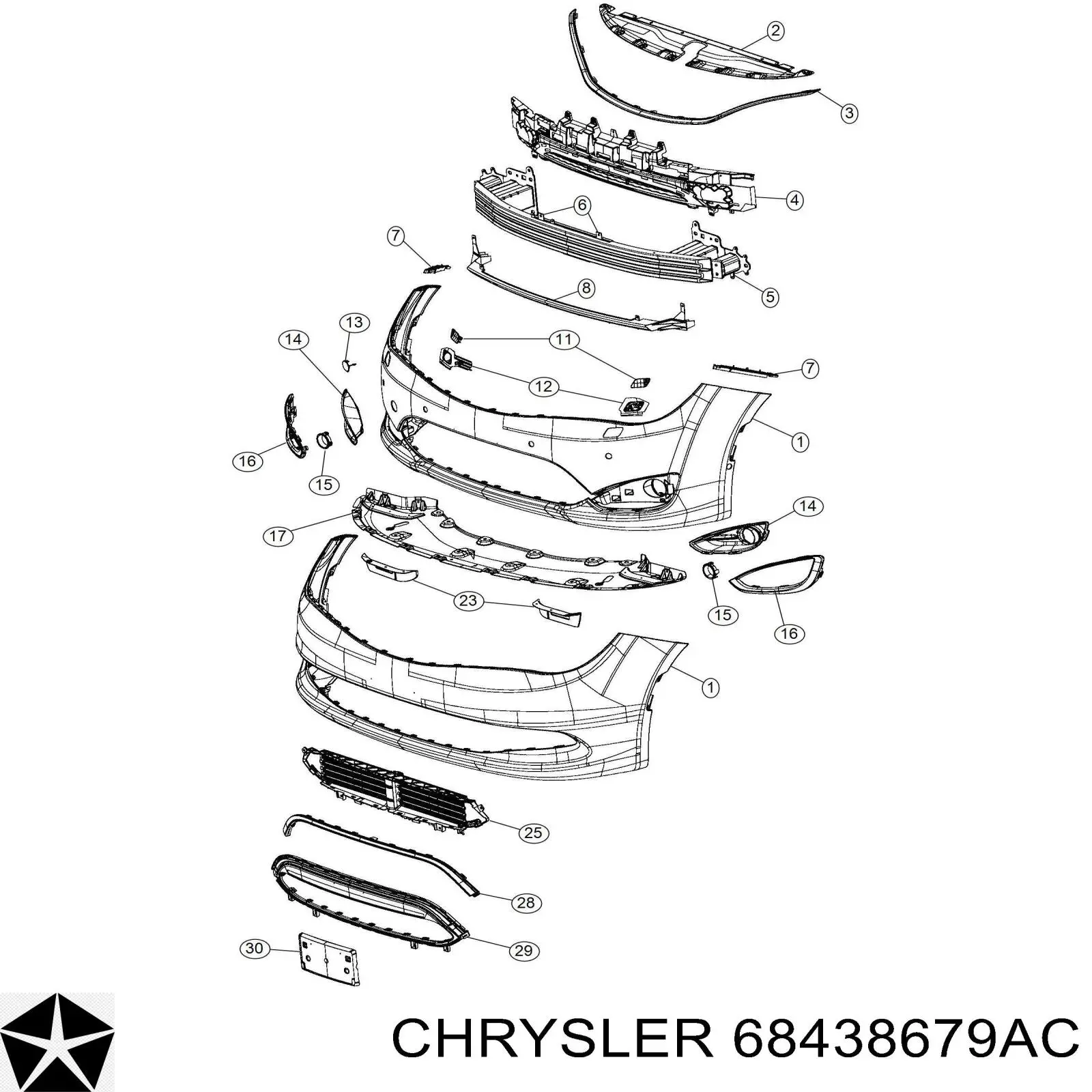 Решітка переднього бампера Chrysler 68312564AC ціна, від 145.11 USD