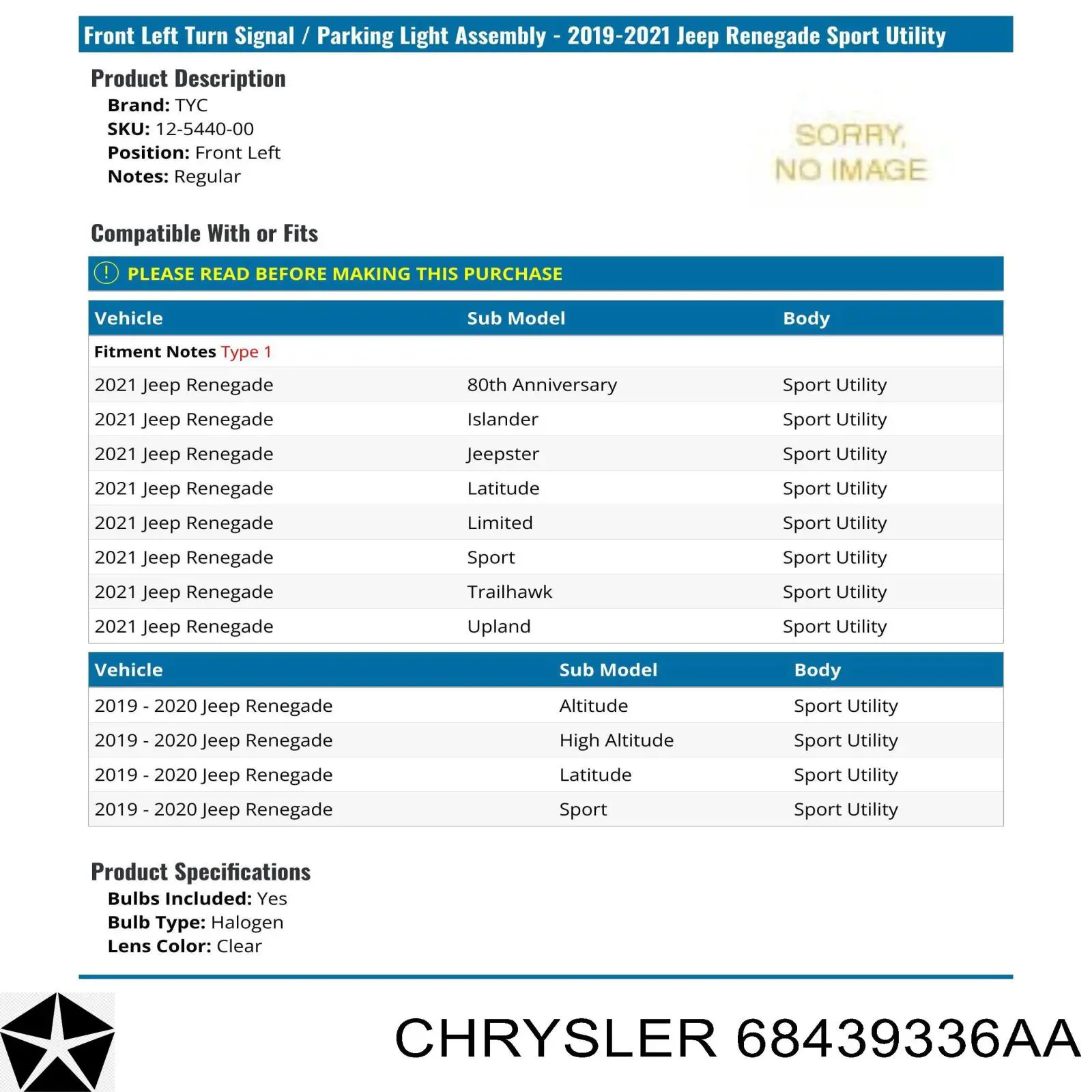 68576374AA Chrysler Габарит-показник повороту, лівий