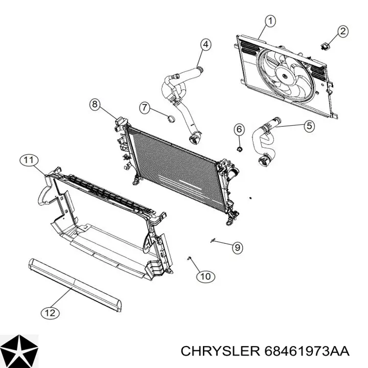 Дифузор радіатора охолодження, в зборі з двигуном і крильчаткою 68461973AA Chrysler