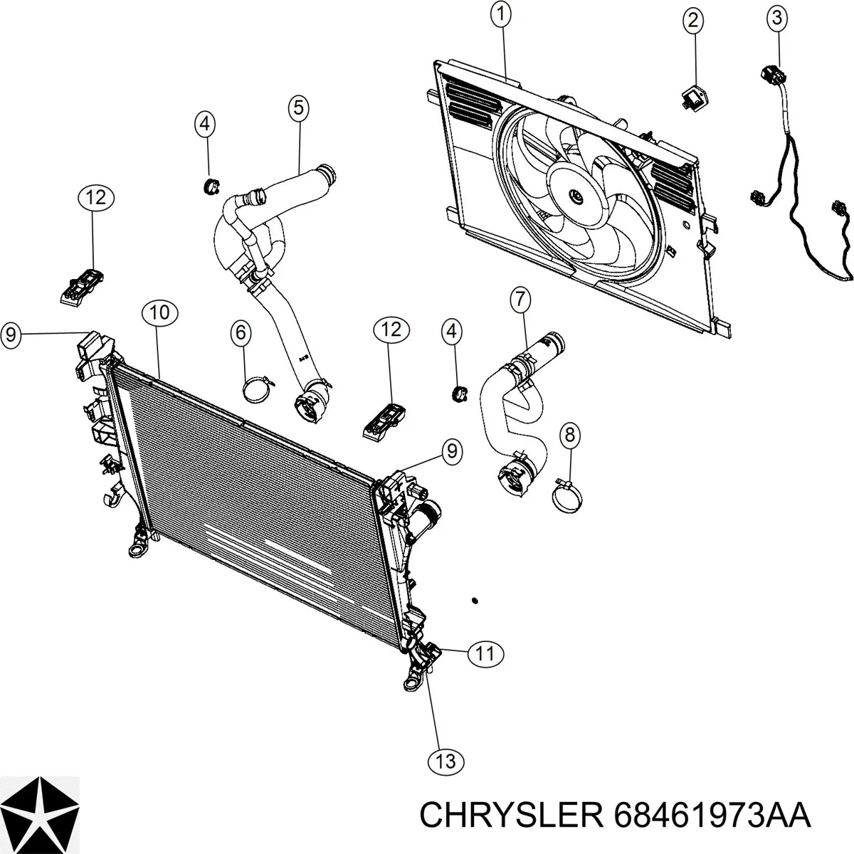 Дифузор радіатора охолодження, в зборі з двигуном і крильчаткою Chrysler 68461973AA ціна, від 152.19 USD