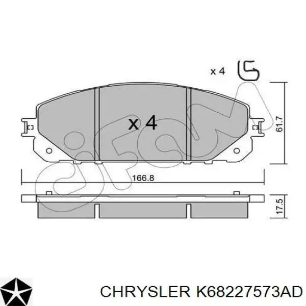 Гальмівні колодки Chrysler K68227573AD ціна, від 49.61 USD