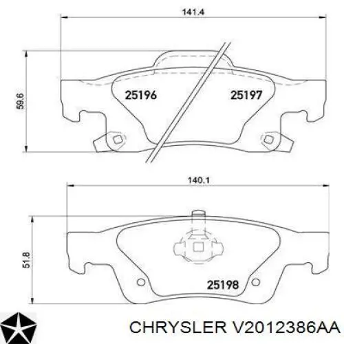 Колодки гальмові задні, дискові V2012386AA Chrysler