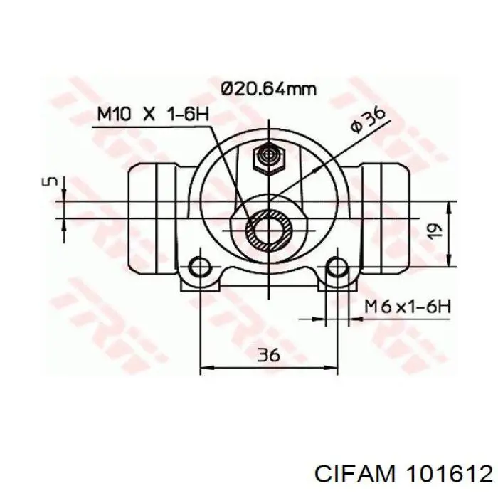 Циліндр гальмівний колісний/робітник, задній 101612 Cifam