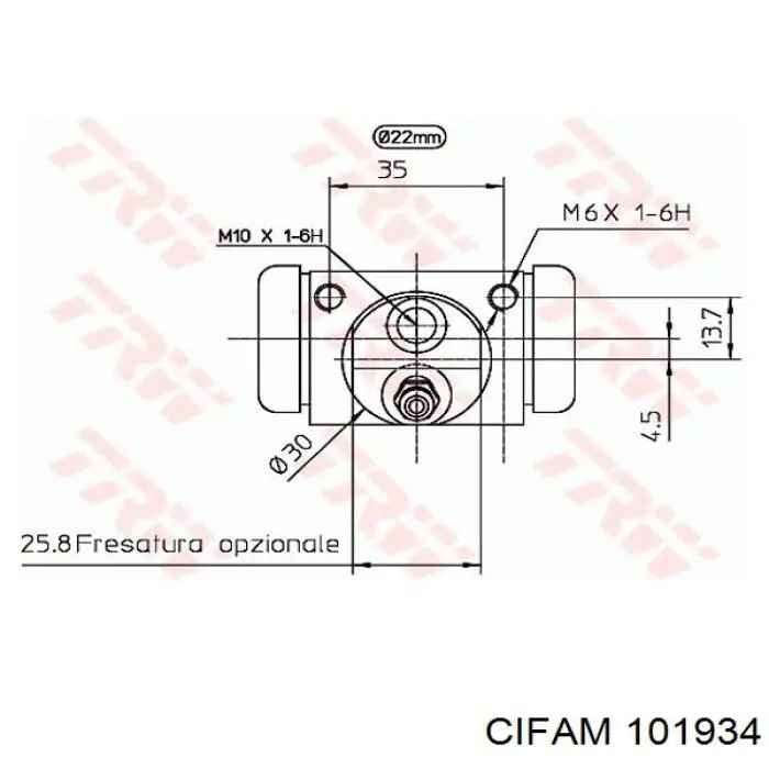 Циліндр гальмівний колісний/робітник, задній 101934 Cifam