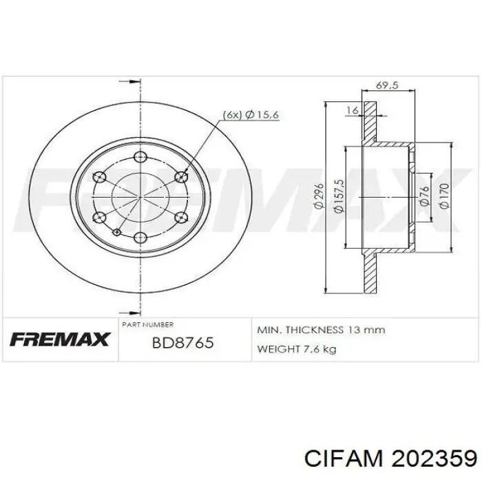 Головний гальмівний циліндр 202359 Cifam