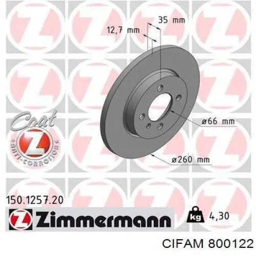 Диск переднього гальма Cifam 800122 ціна, від 19.94 USD
