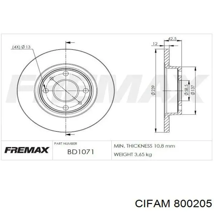 800205 Cifam Гальмо дискове переднє
