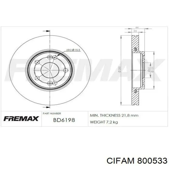Диск переднього гальма Cifam 800533 ціна, від 36.87 USD