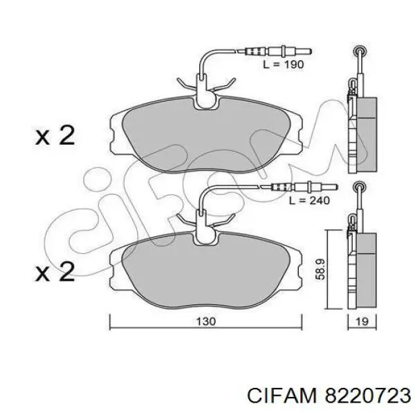 Колодки гальмівні передні, дискові 8220723 Cifam