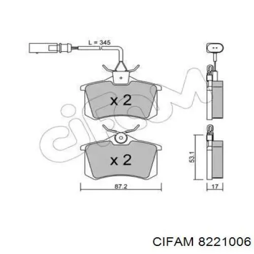 8221006 Cifam Колодки гальмівні задні, дискові