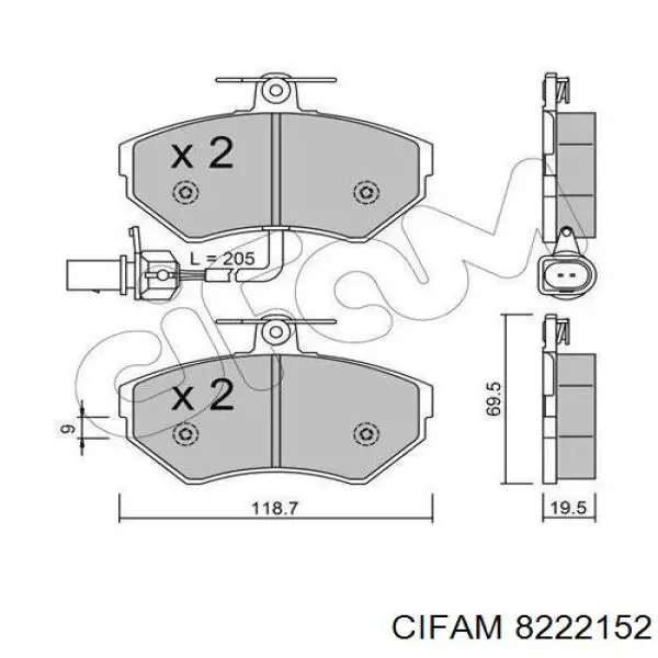 8222152 Cifam колодки гальмівні передні, дискові
