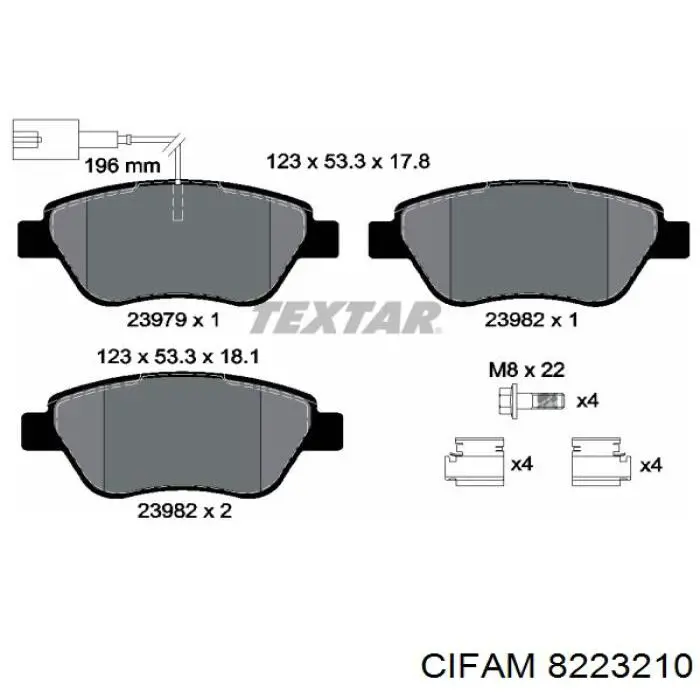 Передні тормозні колодки 8223210 Cifam