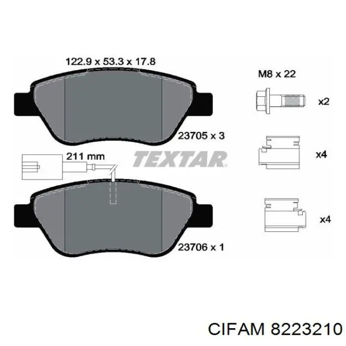 Гальмівні колодки Cifam 8223210 ціна, від 19.44 USD